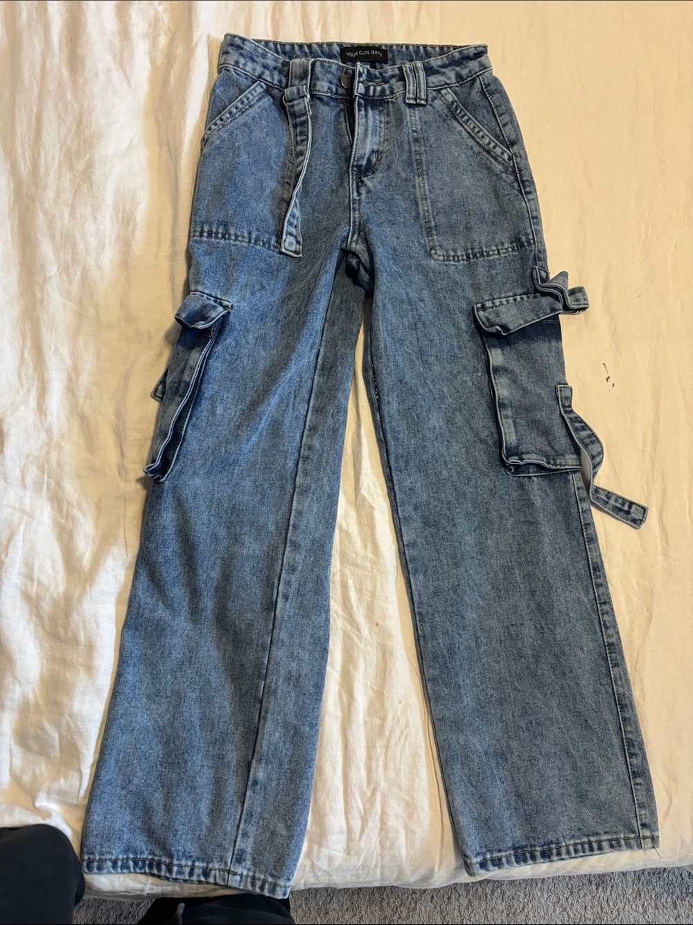 Wide-Leg Cargo Denim Jeans for Women - Blue
